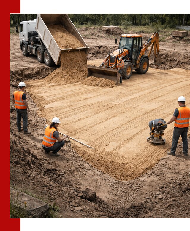 Устройство песчаной подушки для фундаментов и дорог в Кызыле